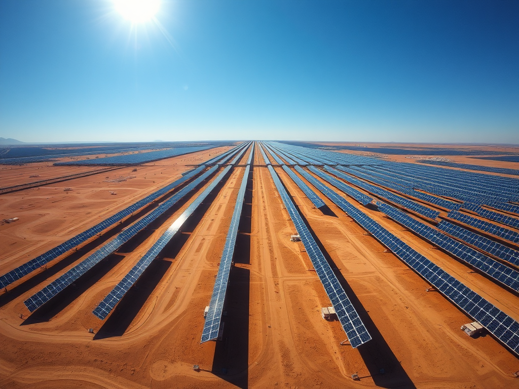 Plantas de Energía: Tipos, Funcionamiento y Sostenibilidad Vista aérea de una gran planta de energía solar