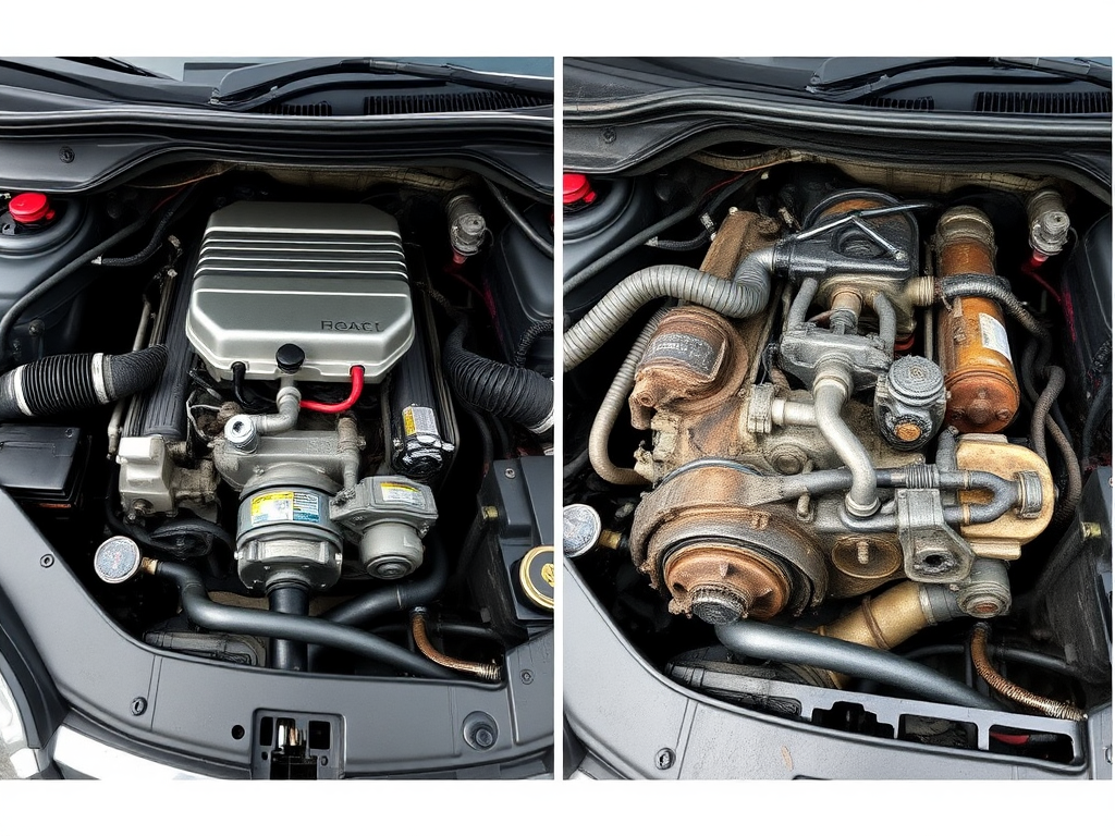 Motor limpio y mantenido vs. motor sucio y dañado