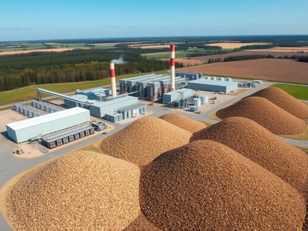 Plantas de Energía: Tipos, Funcionamiento y Sostenibilidad Vista aérea de una planta de energía de biomasa