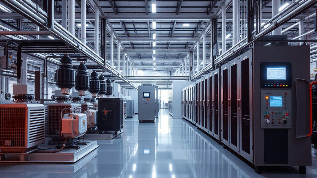 Sistema industrial moderno con componentes electrónicos de potencia resaltados