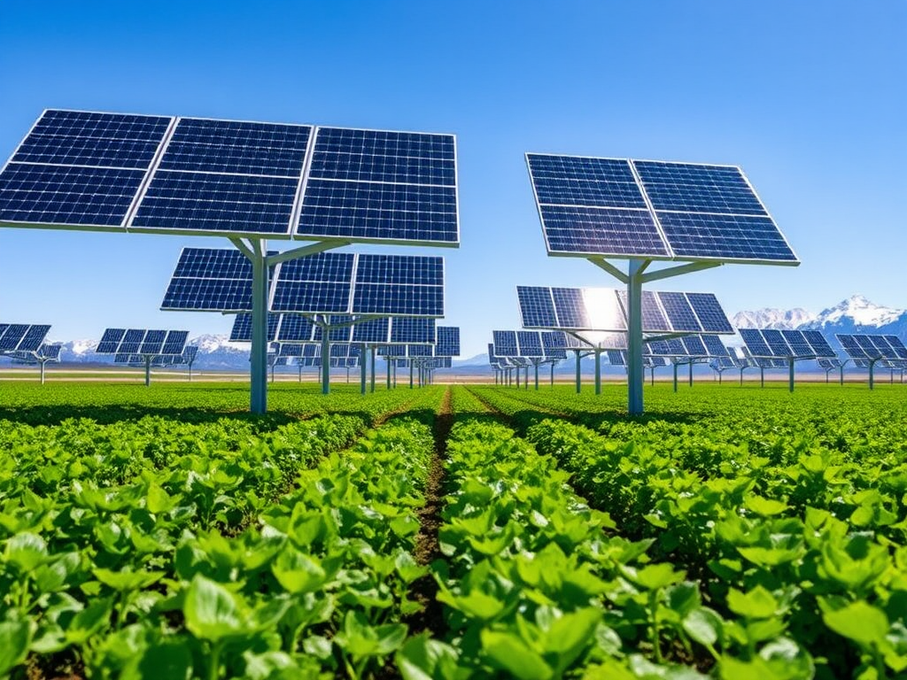 Ventajas y Desventajas de la Energía Solar en el Mundo Actual Instalación agrivoltaica en Alaska con paneles solares sobre cultivos y montañas nevadas.