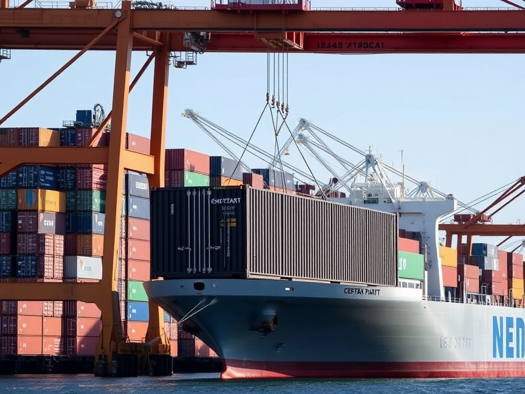 Grúa pórtico operando en un puerto marítimo