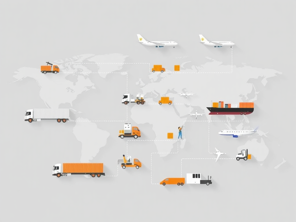 Diagrama de una cadena de suministro mostrando el transporte de mercancías