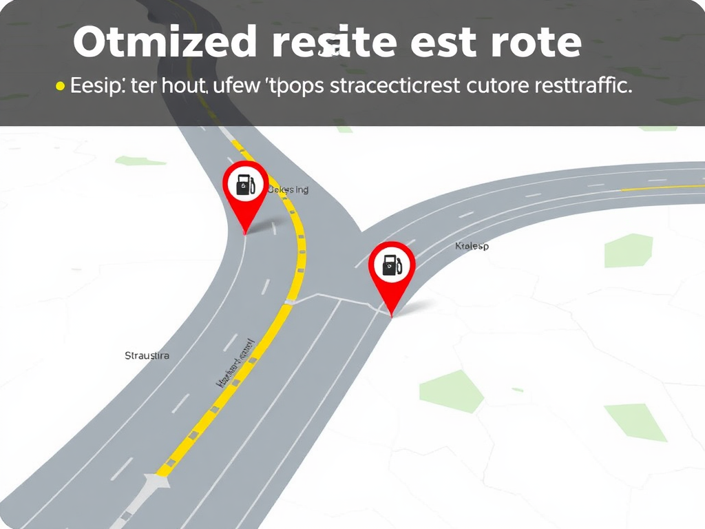 Relación Entre Distancia y Gasto de Gasolina: Cómo Optimizarlo Mapa digital mostrando una ruta de viaje optimizada con paradas estratégicas