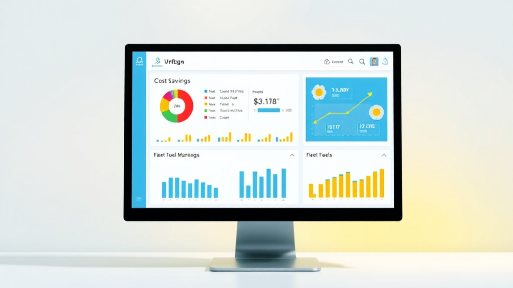 Software para Control de Combustible: Funciones y Beneficios Clave Pantalla de computadora con un panel de software analítico mostrando gráficos de ahorro de costos y gestión de combustible de flota