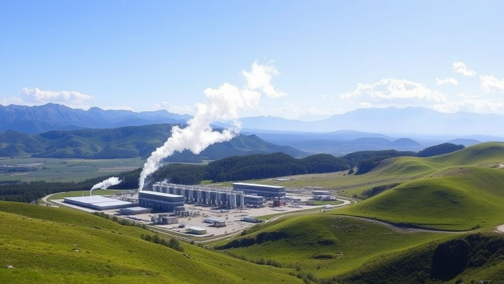 Planta geotérmica operando en un paisaje natural