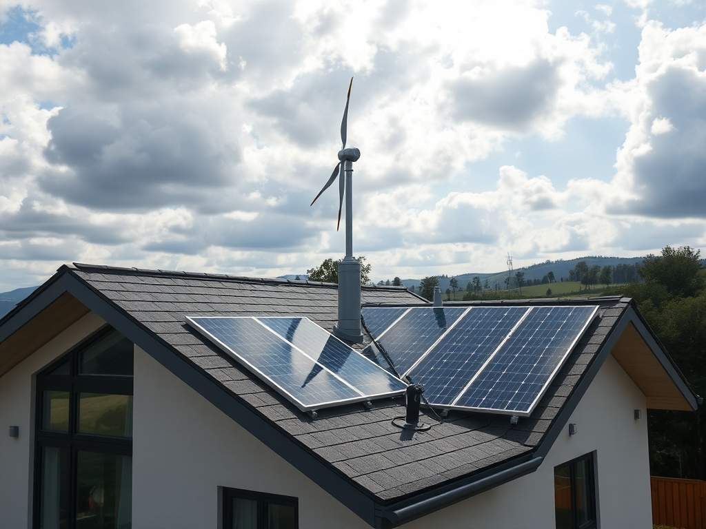 Energía Eólica en Casa: Sostenibilidad y Ahorro Energético Casa moderna con un sistema de energía sostenible