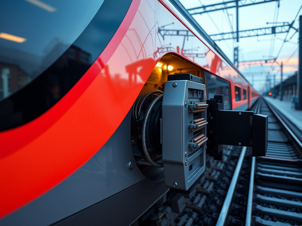 Tren de alta velocidad con sistema de frenado regenerativo al atardecer