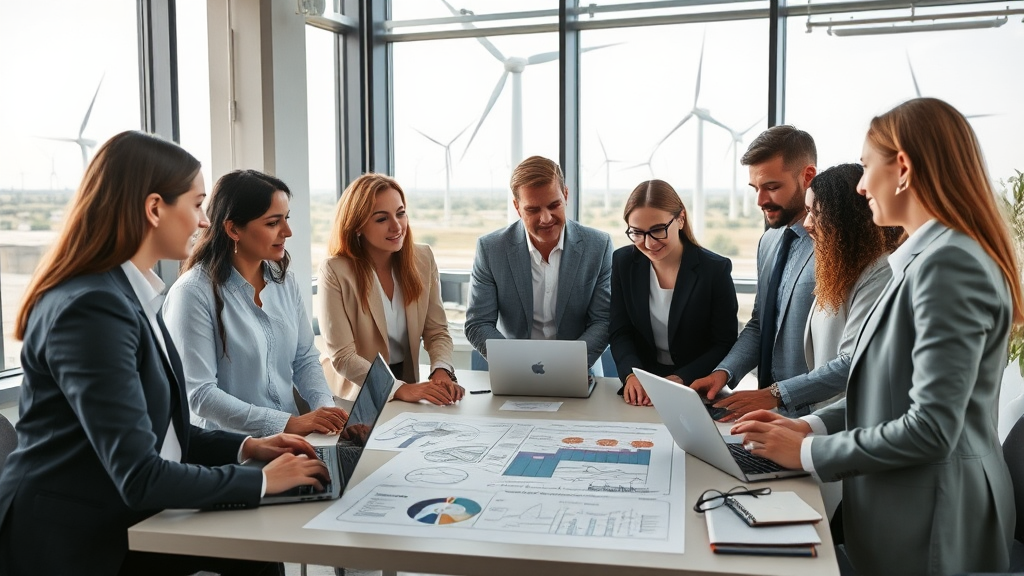 Másteres en Energías Renovables: Cómo Elegir el Programa Ideal Equipo discutiendo un proyecto de energía renovable