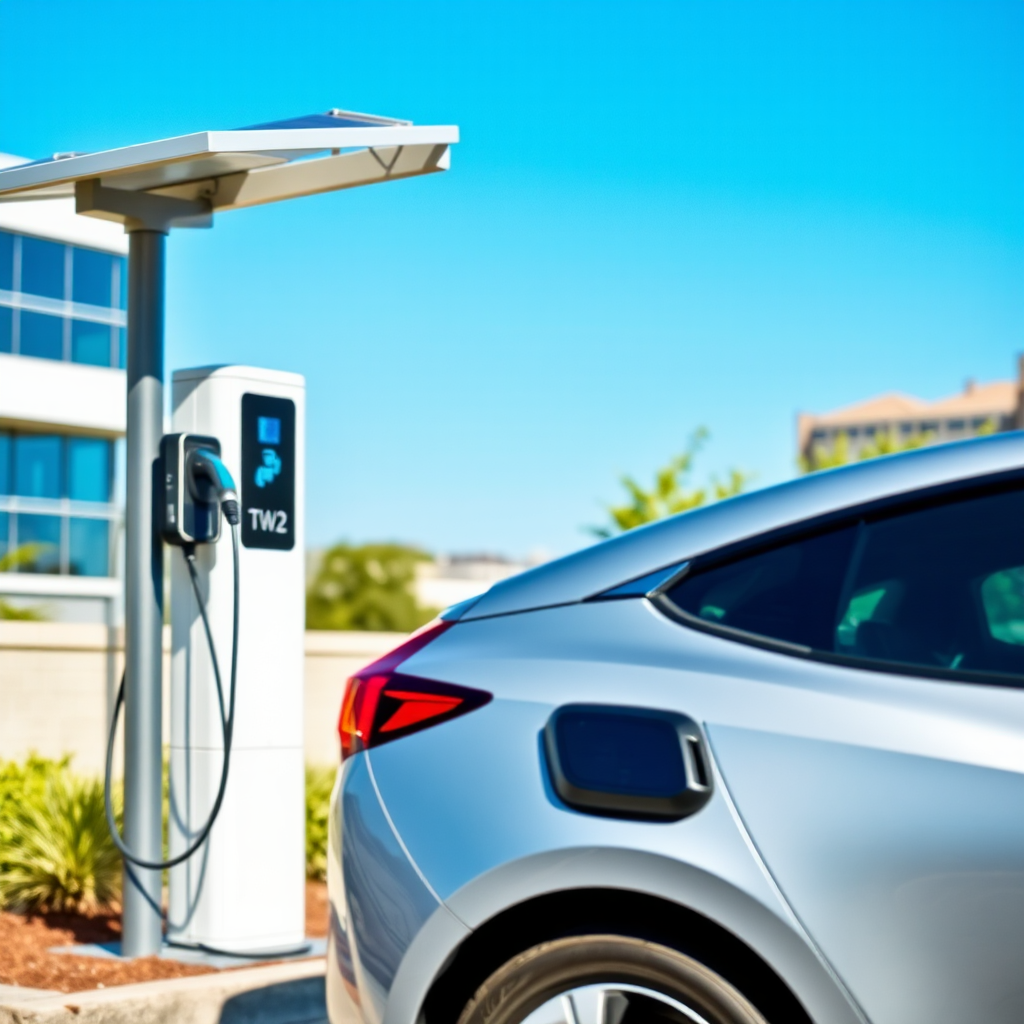 Vehículo eléctrico cargando en una estación solar