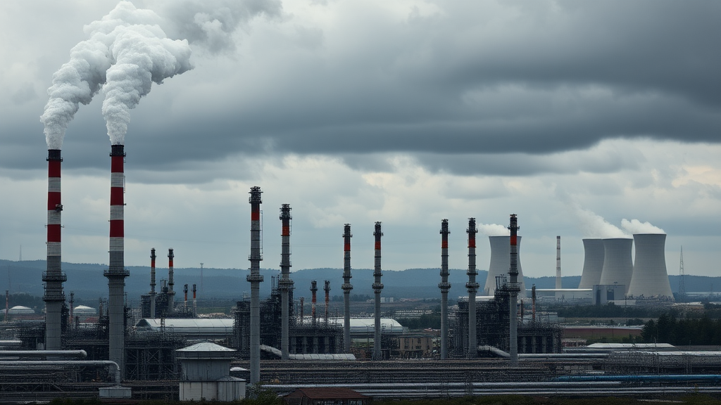 Energía: Definición, Tipos y Su Impacto en Sectores Clave Vista panorámica de una refinería de petróleo y una planta nuclear