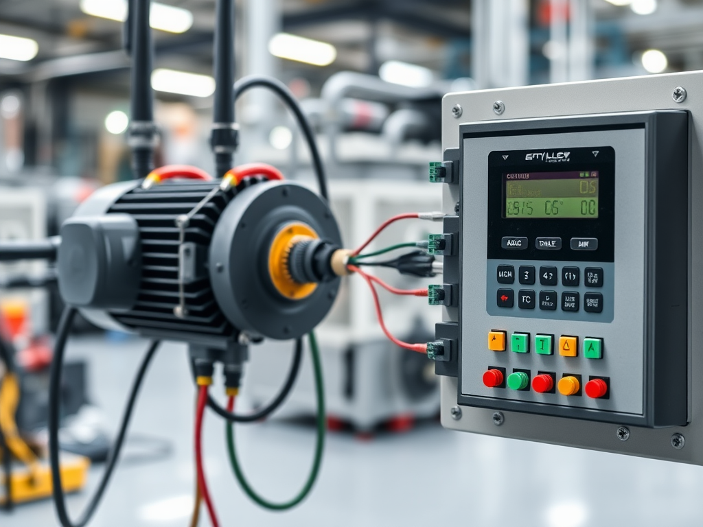 Automatización de Motores para Optimizar el Rendimiento Industrial Sistema de control industrial con motor eléctrico y PLC