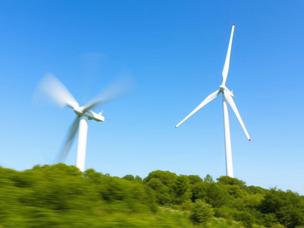 Energía Mecánica: Definición, Fórmulas y Aplicaciones Industriales Turbina de viento en movimiento sobre un paisaje verde y cielo despejado