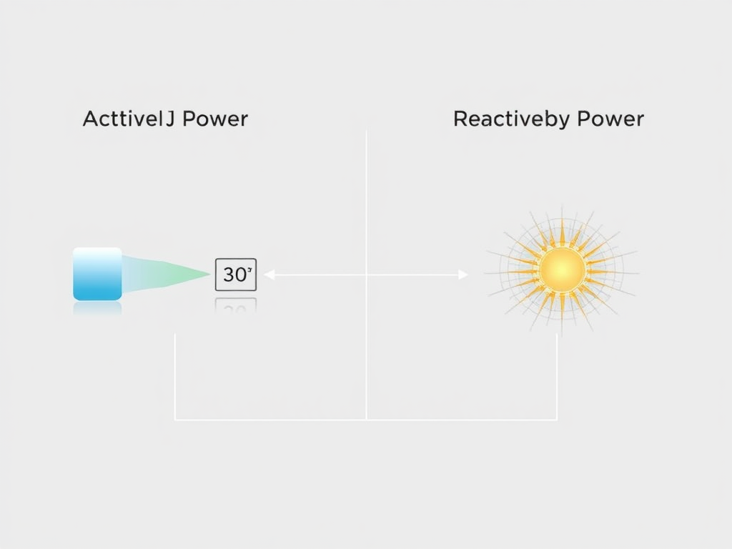Diagrama de flujo de energía comparando potencia activa y reactiva en un sistema eléctrico