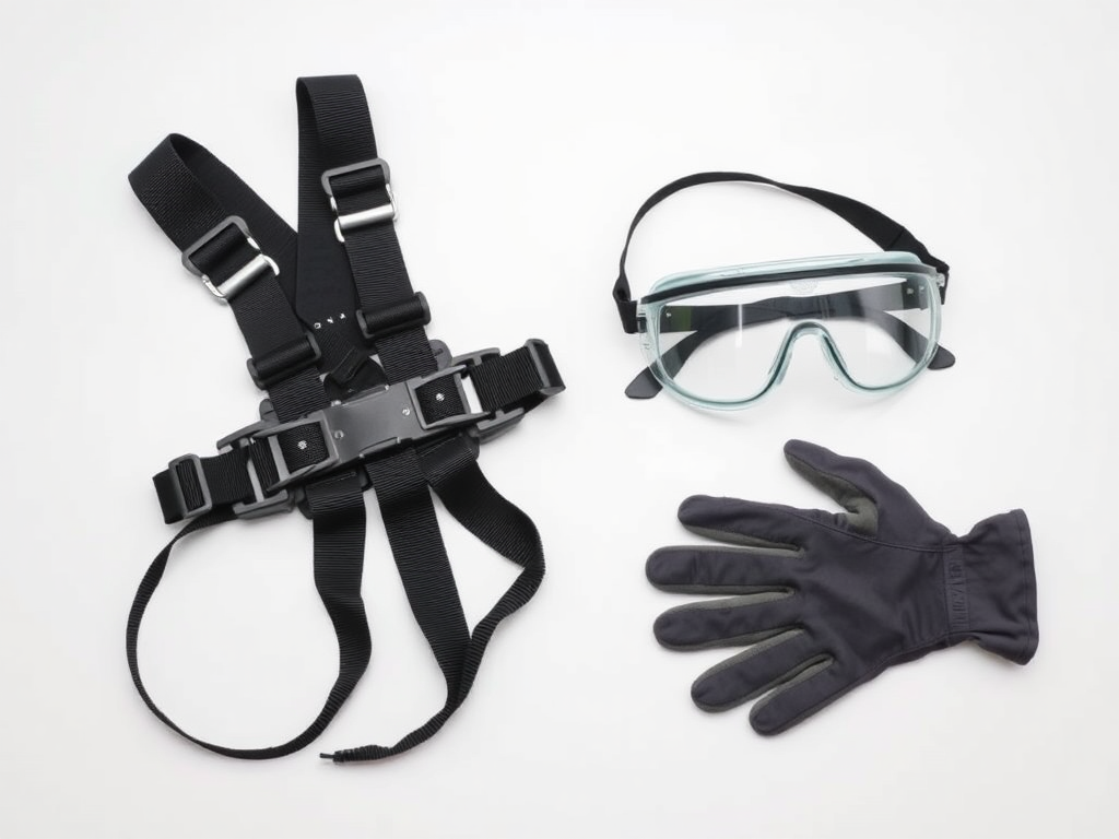 Energía Solar en Casa: Guía Completa de Instalación Equipo de seguridad para instalación en tejados, con guantes, gafas y arnés