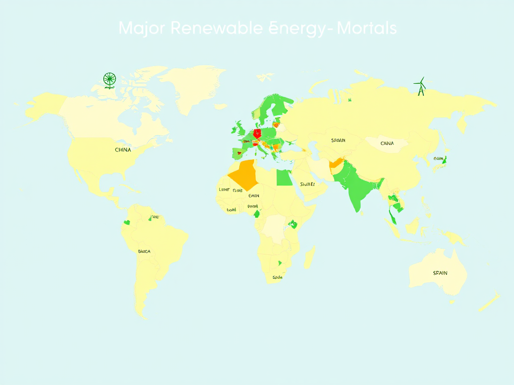 Mapa mundial con países destacados en la producción de energía renovable