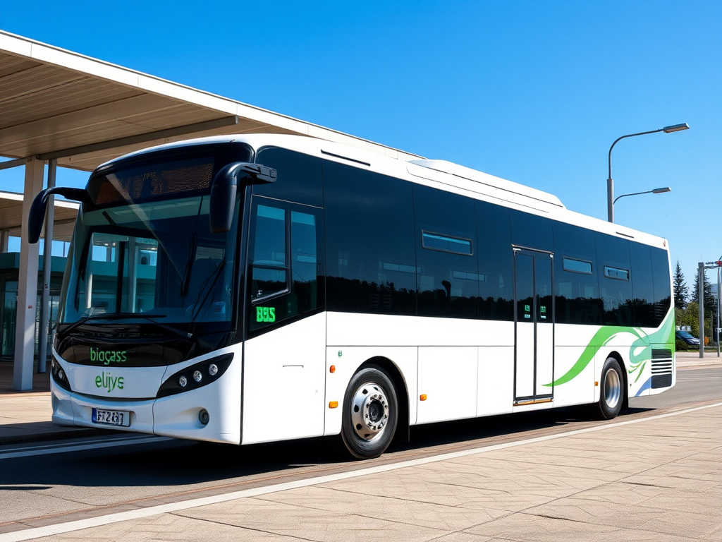 Autobús impulsado por biogás o biometano en entorno urbano