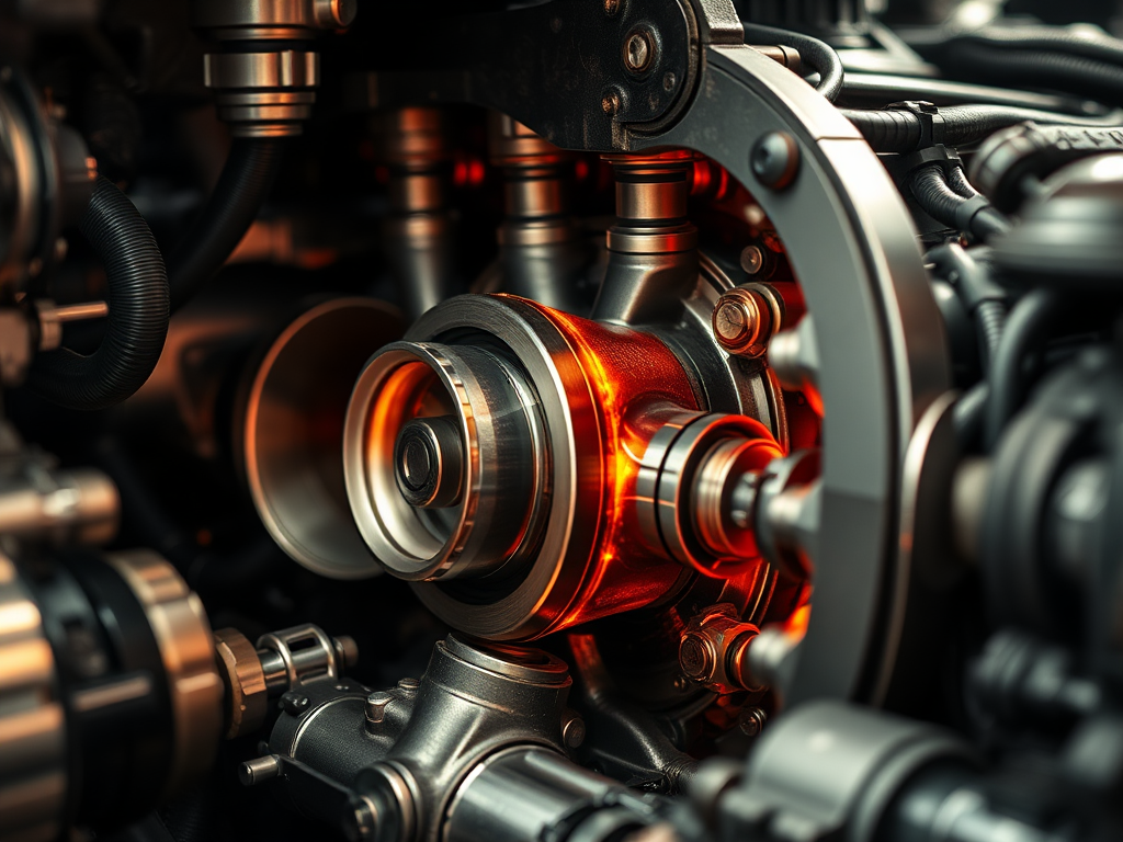 Motor de automóvil en funcionamiento, mostrando pistones y componentes mecánicos
