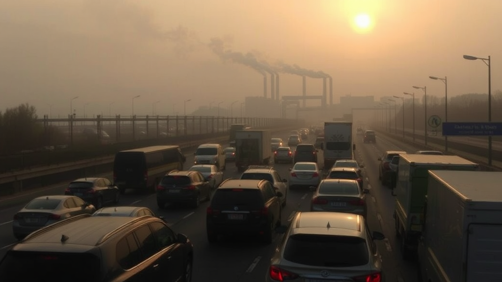 Congestión vehicular durante la hora pico con contaminación