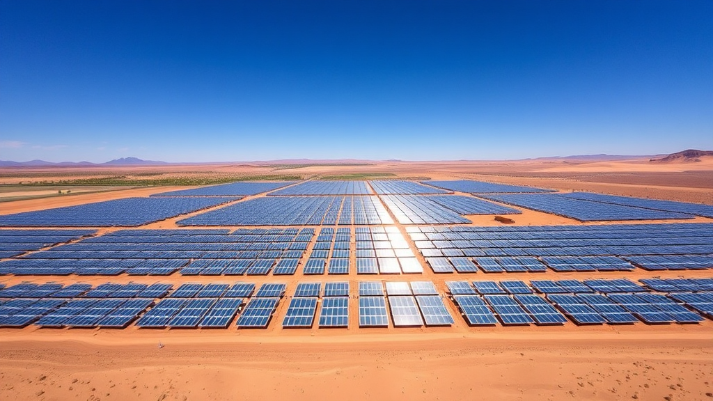 Másteres en Energías Renovables: Cómo Elegir el Programa Ideal Vista aérea de una gran planta de energía solar en el desierto