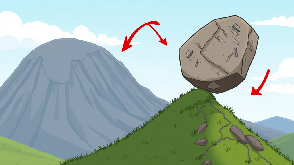Roca grande balanceándose en la cima de una colina
