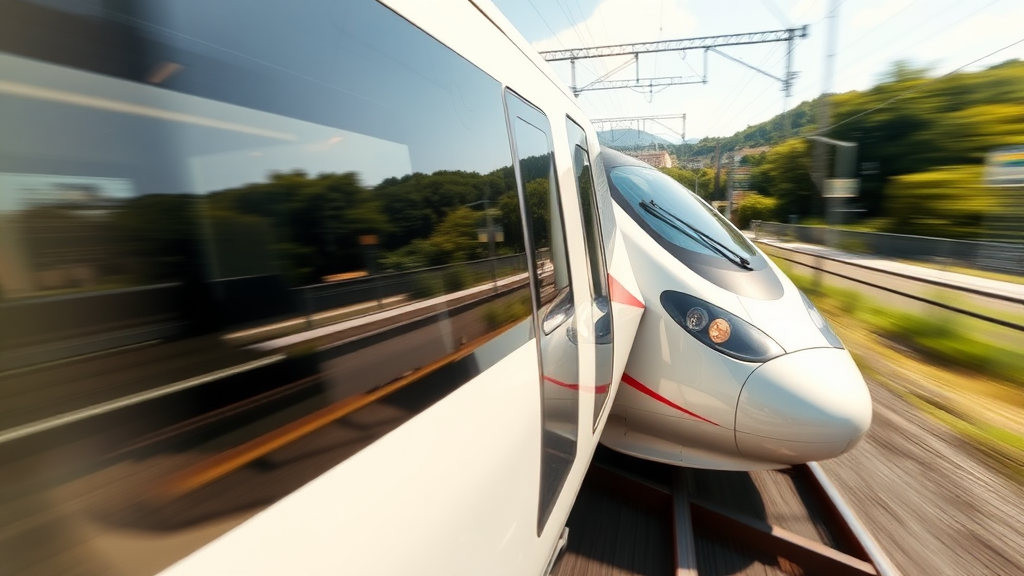 Tren de alta velocidad en movimiento a través de un paisaje escénico